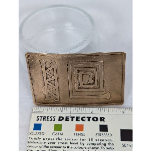 Belt buckle "Nu Gold" Red brass Etched +Oxidized 36grams - Picture 4 of 7